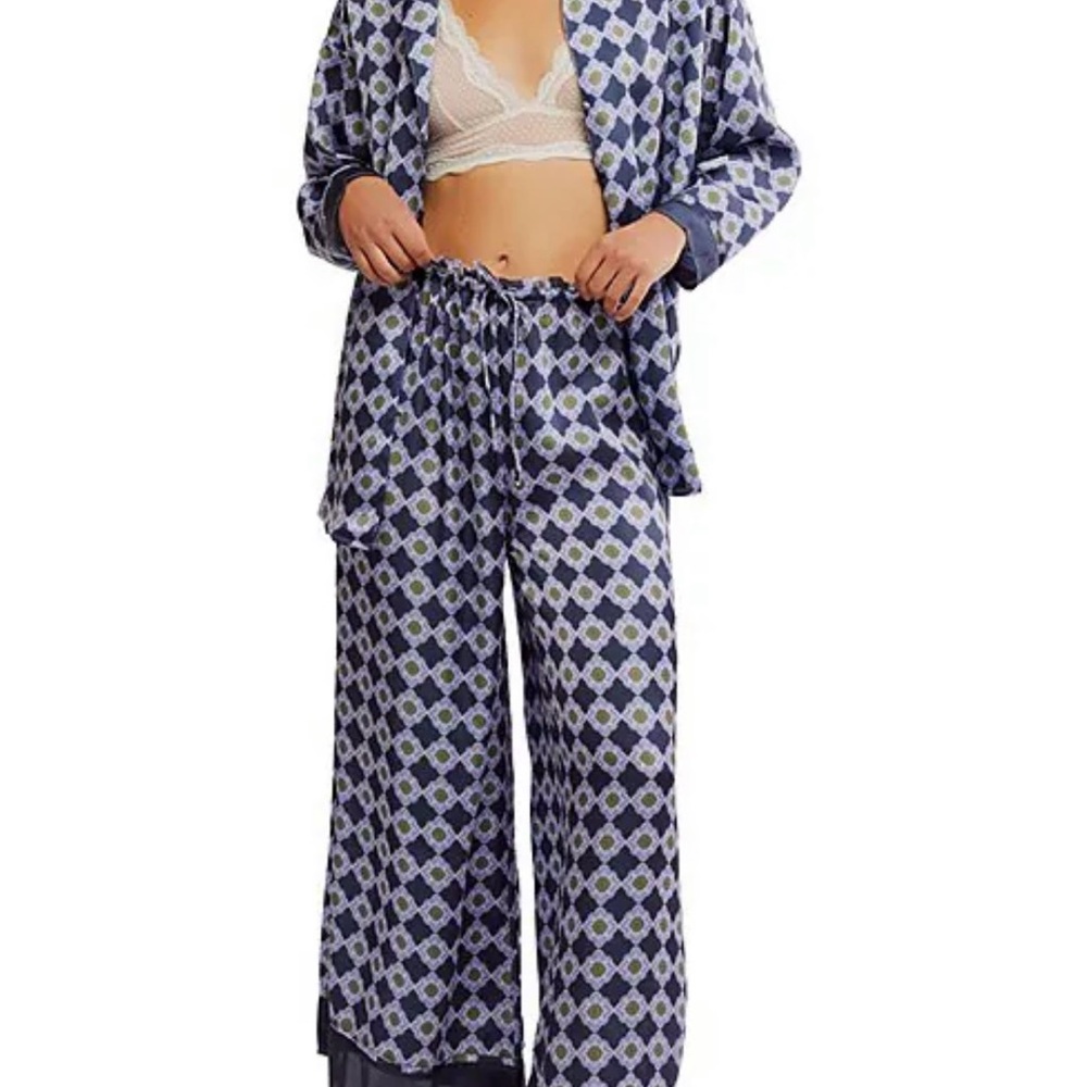 Free People Geometric Blue Pajama Set